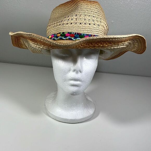 100% Paper Cowboy Hat w/ Leather Rainbow Band. Beige. OSFM. - Picture 7 of 7